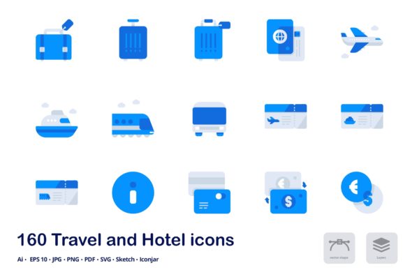 旅游&酒店主题双色调扁平化矢量图标 Travel and Hotel Accent Duo Tone Flat Icons