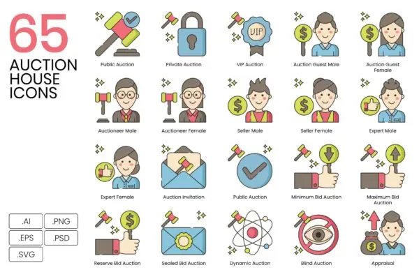65枚拍卖行主题矢量图标 65 Auction House Icons – Hazel Series