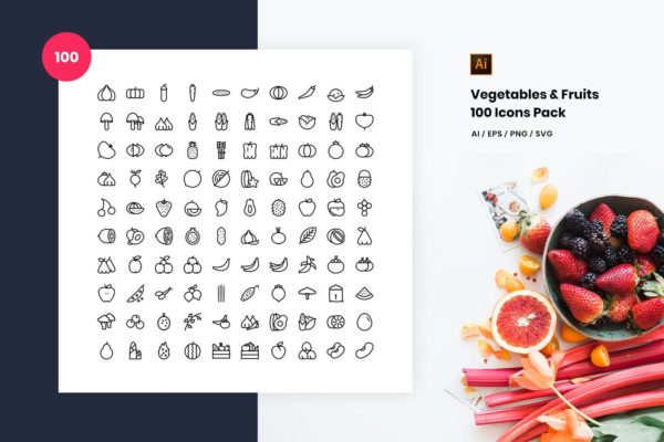 100枚蔬菜&水果主题矢量图标 Vegetables and Fruits 100 Icon Pack