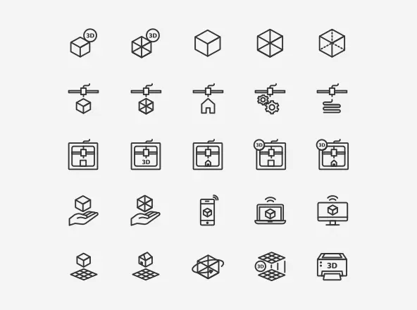 3D打印&打印机矢量线性图标 3D Printing & Printer Icons