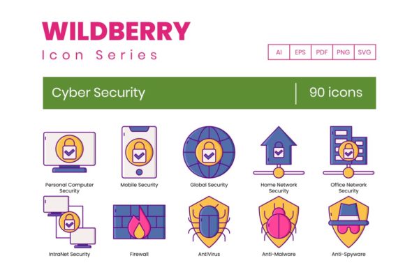 90枚网络和在线安全主题矢量图标 Cyber & Online Security Icons