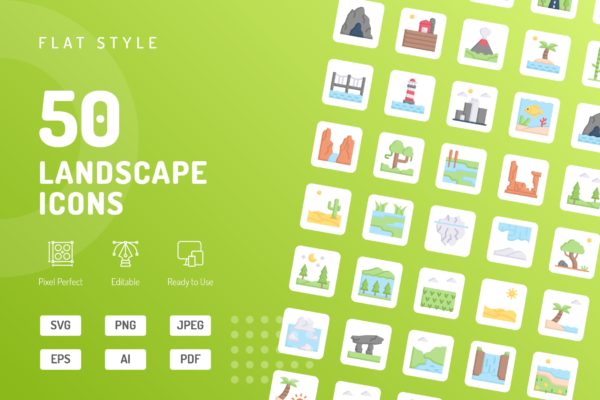 景观元素扁平化图标素材 Landscape Flat Icons