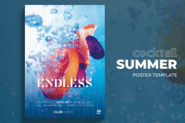 夏季鸡尾酒派对海报模板 Summer Cocktail Poster Template