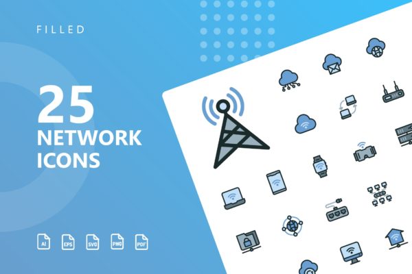 网络科技主题矢量填充图标 Network Filled Icons