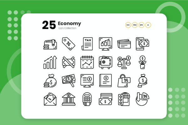 25个金钱经济主题轮廓图标素材 25 Economy Outline Icon
