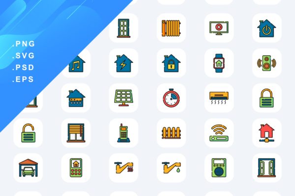 40个智能家居彩色图标素材 40 Home Automation Icons