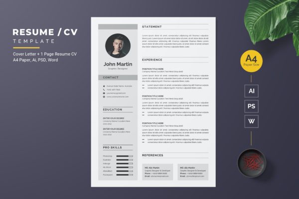 现代简约风个人电子简历模板 Modern Resume / CV Template