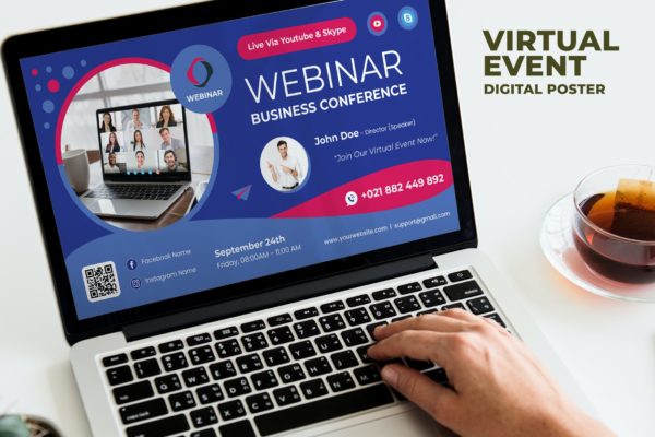 网络研讨会/在线培训活动数字海报传单设计模板v4 Webinar / Online Training Event Digital Poster Fly