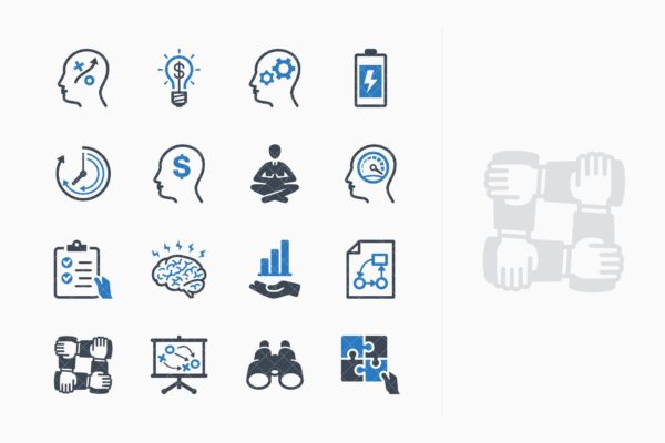 蓝色系列-生产力相关主题矢量图标v2 Productivity Improvement Icons Set 2 – Blue Series