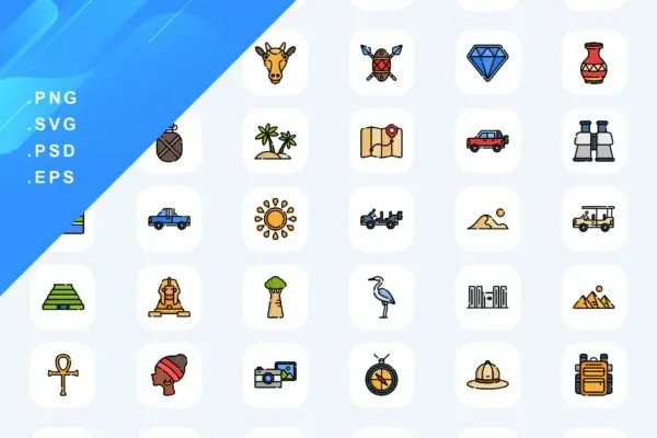 40个非洲元素彩色图标素材 40 Africa Icons