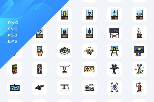 50枚博物馆主题彩色图标矢量素材 50 Museum Icons