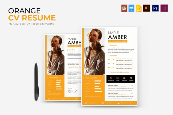 橙色设计风格个人简历&推荐信模板 Orange | CV & Resume Template