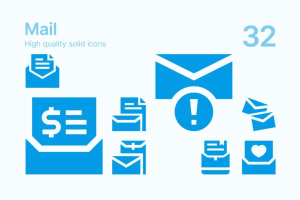 32枚邮件纯色图标矢量素材 Mail Icons
