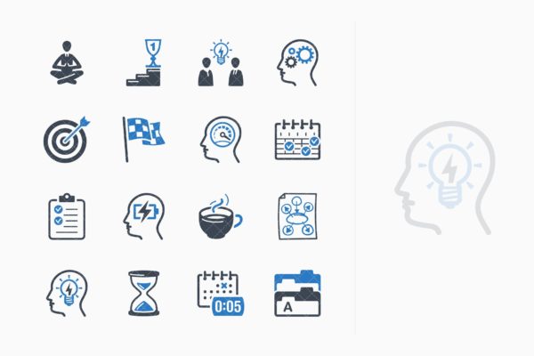 蓝色系列-生产力相关矢量图标v1 Productivity Improvement Icons Set 1 – Blue Series