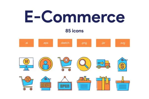 85枚电子商务主题矢量图标 E-Commerce Icon Set