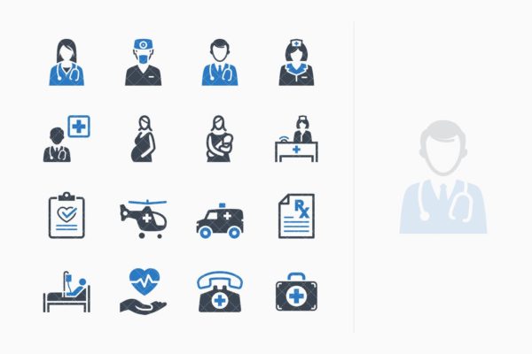 蓝色系列-医疗服务主题图标集v1 Medical Services Icons Set 1 – Blue Series