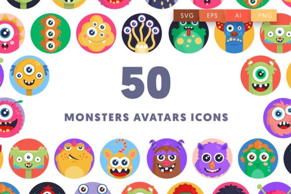 怪物头像圆形彩色图标素材 Monsters Avatars Icons