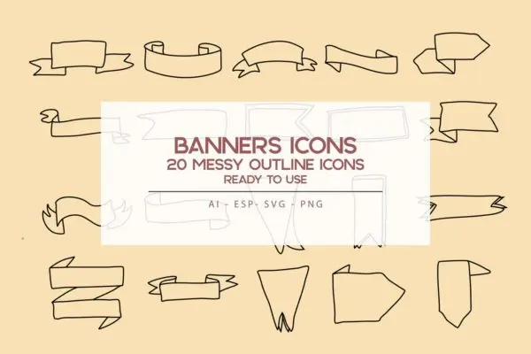 20枚横幅手绘草图矢量轮廓图标 Banners outline Icons Set