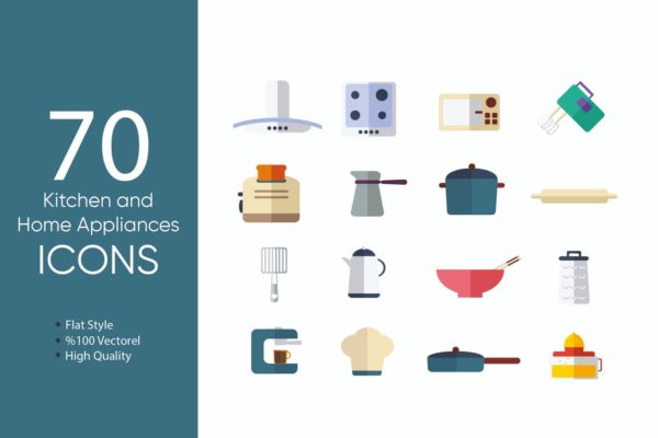 厨房家电元素矢量图标集 Kitchen and  Home Appliances Icons