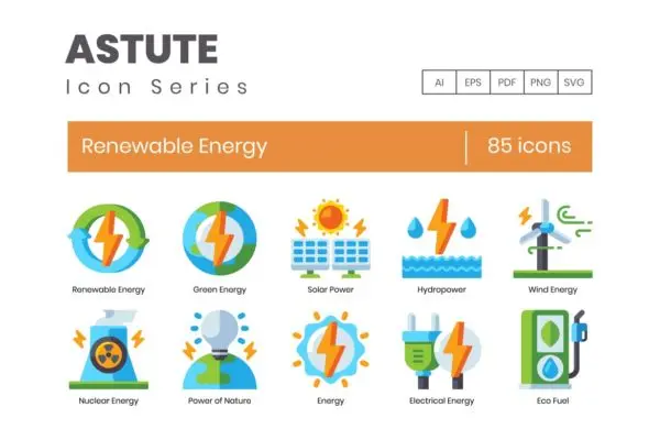 85枚可再生能源主题矢量图标 85 Renewable Energy Icons – Astute Series