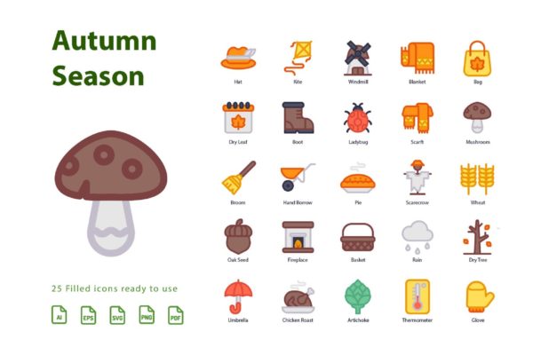 秋天季节主题填充图标矢量图标素材v2 Autumn Second Season (Filled)
