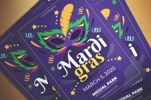 巴西狂欢节巨星传单设计模板 Mardi Gras Fest Flyer