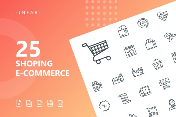 25枚网上购物电子商务矢量线性图标v1 Shopping E-Commerce Line Icons