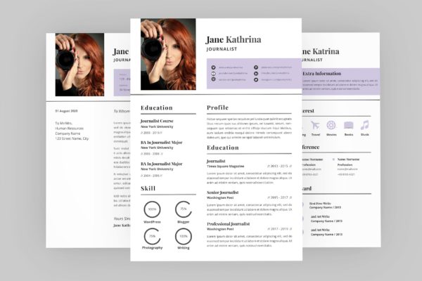 旅行记者个人电子简历设计模板 Jane Journalist Resume Designer