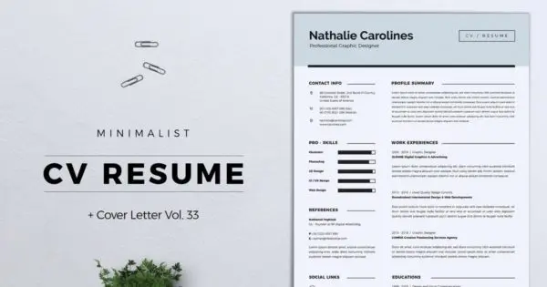 极简主义风履历表设计模板v33 Minimalist CV Resume Vol. 33