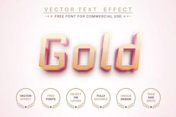 玫瑰金文字效果字体样式矢量素材 Pink gold – editable text effect,  font style