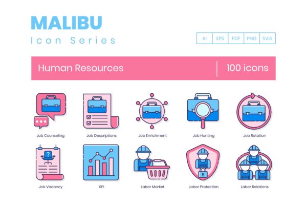 100个人力资源主题线条图标集 100 Human Resources Line Icons