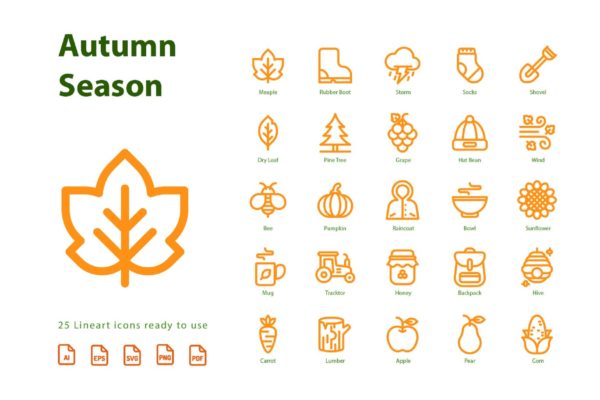 秋天季节主题线性图标矢量图标v1 Autumn First Season (Line)