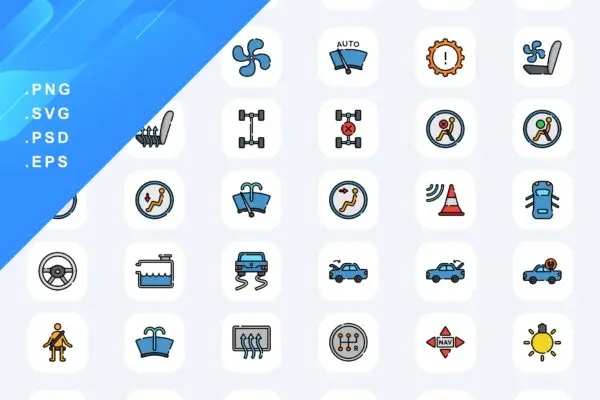 60个汽车仪表盘彩色图标素材 60 Car Engine Icons