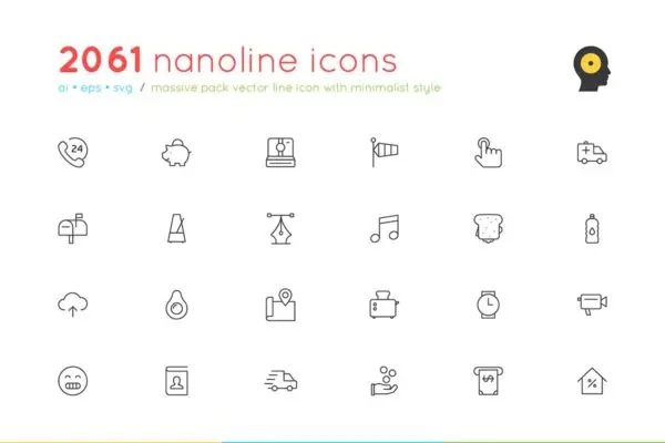 2061枚多用途UI界面设计矢量细线图标 2061 Nanoline Icon