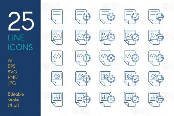 25枚文件格式矢量线性图标 Document File Icons Pack