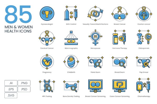 动感系列-85枚生殖健康主题矢量图标 85 Men & Women Health Icons | Kinetic Series
