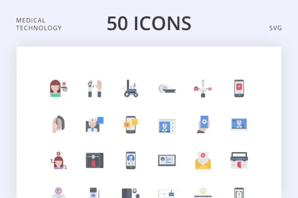 50枚医疗技术主题扁平化矢量图标 Medical Technology 50