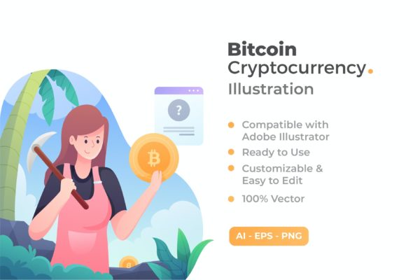 挖矿比特币概念插画模板v11 Bitcoin Illustration Concept  v.11
