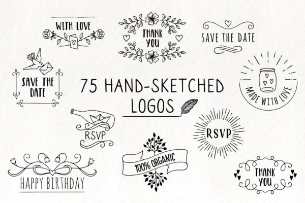 黑色墨水手绘徽标Logo设计模板 Handsketched Logos