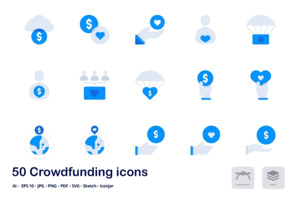 互联网众筹项目双色调扁平化矢量图标 Crowdfunding Accent Duo Tone Flat Icons