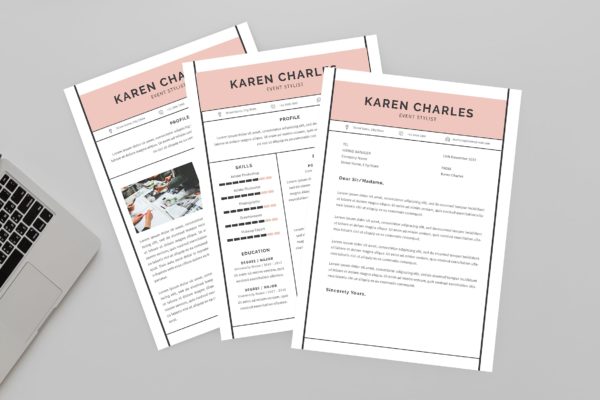 活动造型师履历表排版设计模板 Event Stylist Resume Designer