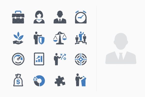 蓝色系列-商业主题矢量图标集v1 Business Icons Set 1 – Blue Series