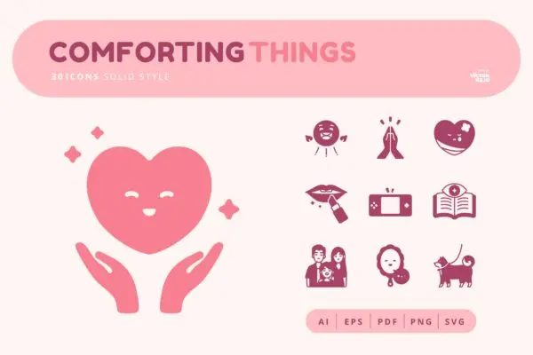 30个安慰&生活主题纯色图标素材 30 Icons Comforting Things Solid Style