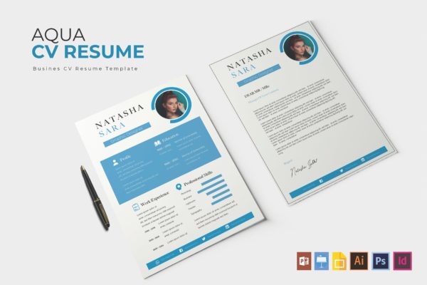 广告平面设计职位应聘CV简历模板 Aqua | CV & Resume  Template