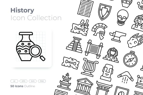 历史元素轮廓图标素材 History Outline Icon