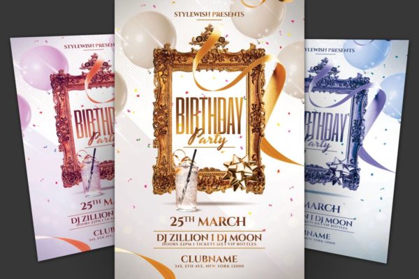 豪华框架生日聚会传单设计 Birthday Party Flyer