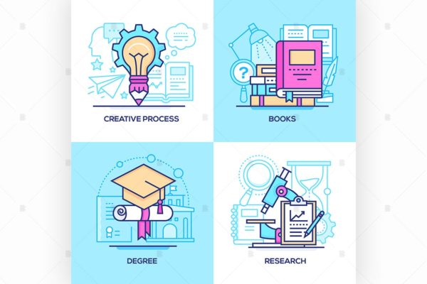 商业&在校教育主题矢量图标 Business and online education – set of icons