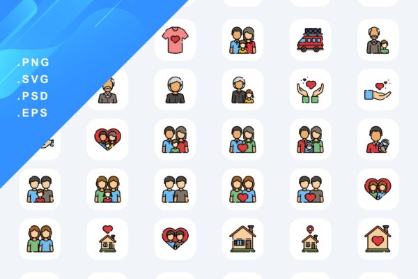 60个家庭彩色图标素材 60 Family Icons