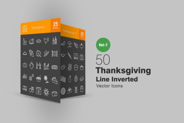 50枚感恩节主题反转色线性图标 50 Thanksgiving Line Inverted Icons