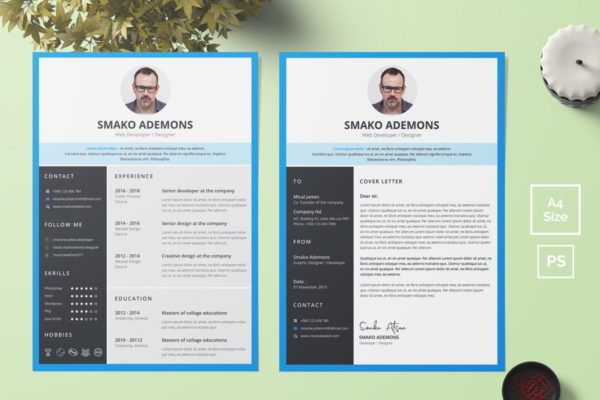 个人电子简历&推荐信二合一设计模板 Resume Template 37